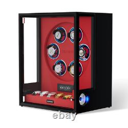 LED/RGB Automatic 6 Watch Winders Fingerprint +6 Watch Storage Display Case Gift