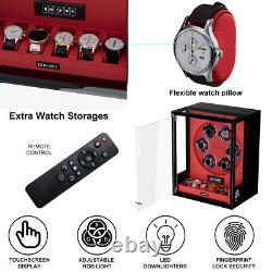 LED/RGB Automatic 6 Watch Winders Fingerprint +6 Watch Storage Display Case Gift