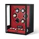 LED/RGB Automatic 6 Watch Winders Fingerprint 6 Watches Storage Display Case Red