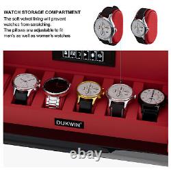 LED/RGB Automatic 6 Watch Winders Fingerprint 6 Watches Storage Display Case Red