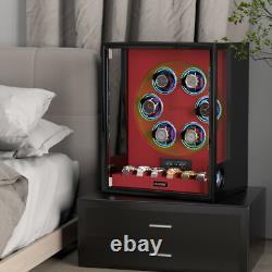 LED/RGB Automatic 6 Watch Winders Fingerprint 6 Watches Storage Display Case Red