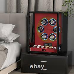 LED/RGB Automatic 6 Watch Winders Fingerprint 6 Watches Storage Display Case Red