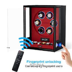 LED/RGB Automatic 6 Watch Winders Fingerprint 6 Watches Storage Display Case Red