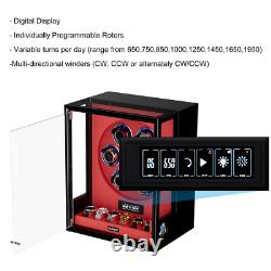 LED/RGB Automatic 6 Watch Winders Fingerprint 6 Watches Storage Display Case Red