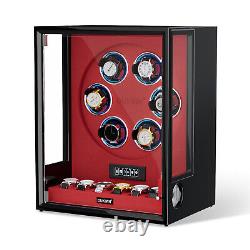 LED/RGB Automatic 6 Watch Winders Fingerprint 6 Watches Storage Display Case Red