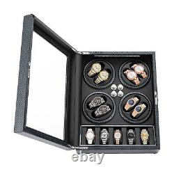 LED Watch Winder Display Storage Box Case Organizer With Lock 8+5 Watches Black
