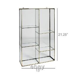 LG Wall Mounted Rectangle Divided Brass Leaded Glass Storage Display Case Curio
