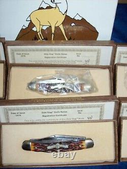 LOT of 6 1976 Boker Olde Stag Knife Assortment 3 Patterns Store Display Box/Case