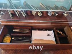 LUXURY Knife Display Case Showcase Cabinet Wood Pocket Knives Box Leather Lining