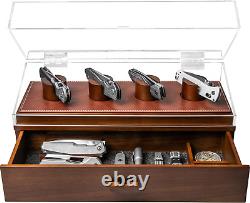 LUXURY Knife Display Case Showcase Cabinet Wood Pocket Knives Box Leather Lining