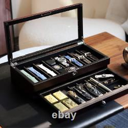 LUXURY Walnut Wood Knife Display Case Vintage Cabinet Wrist Watch Storage Box US