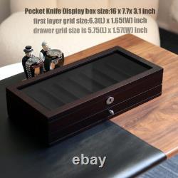 LUXURY Walnut Wood Knife Display Case Vintage Cabinet Wrist Watch Storage Box US