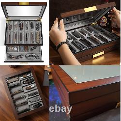 LUXURY Wood Knife Display Case Vintage Style Storage Cabinet Wrist Watch Box New