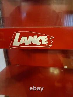 Lance Store Display case, Red, Glass is not cracked, Metal shelves, Door opens