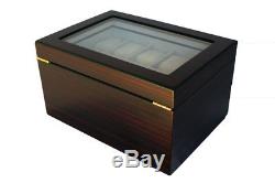 Large 10 + 10 20 Wrist Watch Display Storage Case Box Chest Ebony Coromandel