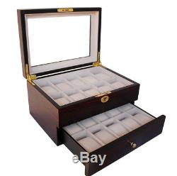 Large 10 + 10 20 Wrist Watch Display Storage Case Box Chest Ebony Coromandel