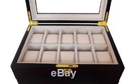 Large 10 + 10 20 Wrist Watch Display Storage Case Box Chest Ebony Coromandel