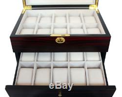 Large 10 + 10 20 Wrist Watch Display Storage Case Box Chest Ebony Coromandel