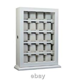 Large 20 Slot Wrist Watch White Wood Storage Display Wall Cabinet Box Case Chest