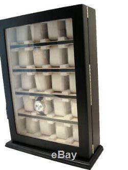 Large 20 Watch Display Cabinet Storage Chest Box Wooden Case Black New