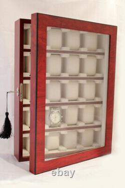 Large 20 Wrist Watch Storage Cabinet Chest Box Display Budinga Wood Case Matt