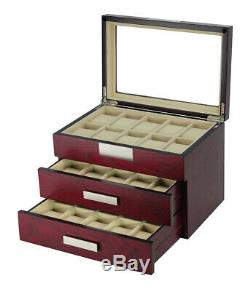 Large 30 Watch Oak Wood Storage Display Chest Box Display Wooden Case Cabinet
