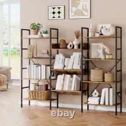 Large Bookshelf with 11 Shelves, Rustic Industrial Style Storage Display Case