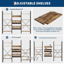 Large Bookshelf with 11 Shelves, Rustic Industrial Style Storage Display Case