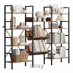 Large Bookshelf with 11 Shelves, Rustic Industrial Style Storage Display Case