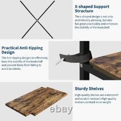 Large Bookshelf with 11 Shelves, Rustic Industrial Style Storage Display Case