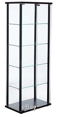 Large Curio Cabinet Black Glass Doors Display Case 5 Shelves Home Storage Tower