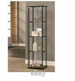 Large Curio Cabinet Black With Glass Doors Display Case 4 Shelves Home Storage