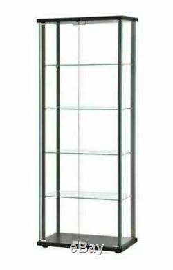 Large Curio Cabinet Black With Glass Doors Display Case 5 Shelves Home Storage