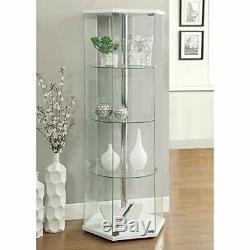 Large Curio Cabinet White With Glass Doors Display Case 4 Shelves Home Storage