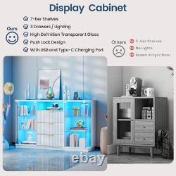 Large Display Case with LED Lights, Rounded Display Cabinet for Collectibles