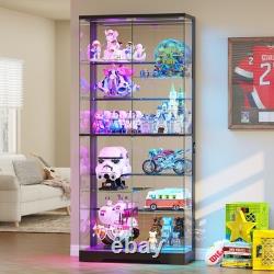 Large Glass Display Cabinet with RGB Lights & Doors for Collectibles, Figure