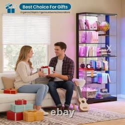 Large Glass Display Cabinet with RGB Lights & Doors for Collectibles, Figure