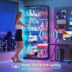 Large Glass Display Cabinet with RGB Lights & Doors for Collectibles, Figure