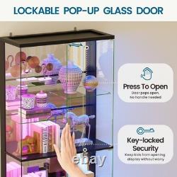 Large Glass Display Cabinet with RGB Lights & Doors for Collectibles, Figure