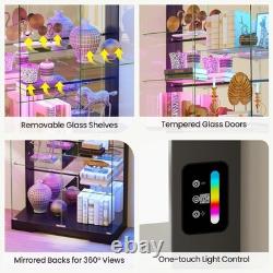 Large Glass Display Cabinet with RGB Lights & Doors for Collectibles, Figure