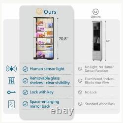 Large Glass Display Cabinet with RGB Lights & Doors for Collectibles, Figure