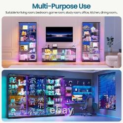 Large Glass Display Cabinet with RGB Lights & Doors for Collectibles, Figure