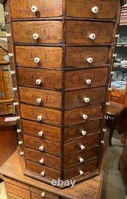 Large Hardware Store Revolving Multi-Drawer Octagonal Screw and Bolt Cabinet