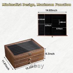 Large Knife Display Case, 3-Tier Pocket Knife Organizer and Storage Box with Tra