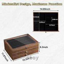 Large Knife Display Case, 3-Tier Pocket Knife Organizer and Storage Box with Tra