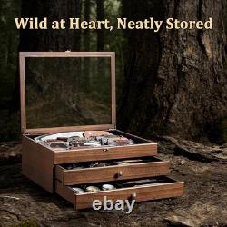 Large Knife Display Case, 3-Tier Pocket Knife Organizer and Storage Box with Tra