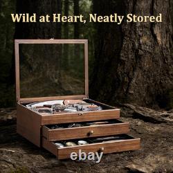 Large Knife Display Case, 3-Tier Pocket Knife Organizer and Storage Box with Tra