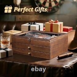 Large Knife Display Case, 3-Tier Pocket Knife Organizer and Storage Box with Tra