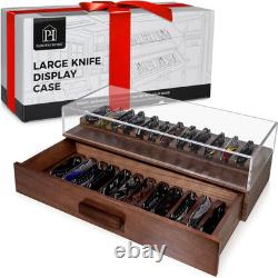 Large Pocket Knife Display Case for for 24 Knives Wooden Knife Collection Case