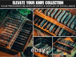 Large Pocket Knife Display Case for for 24 Knives Wooden Knife Collection Case